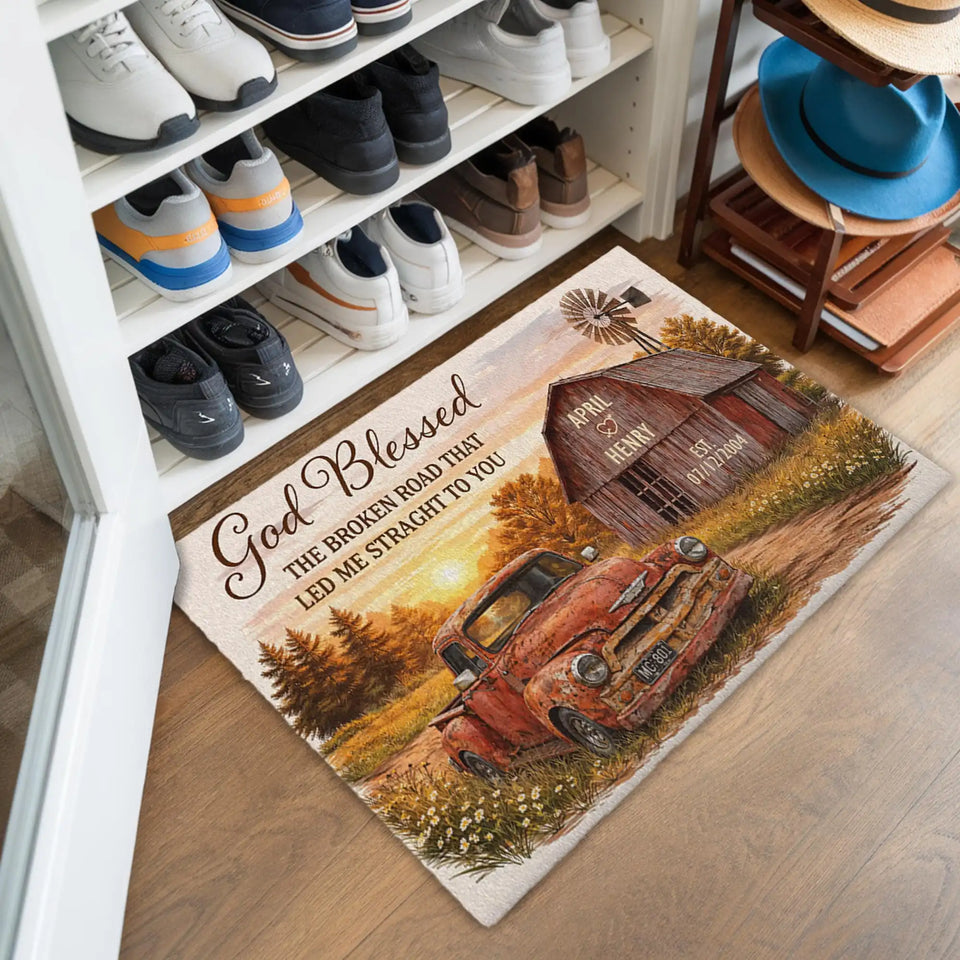 Personalized Rustic Couple Doormat – Custom Names & Date Farm Mat