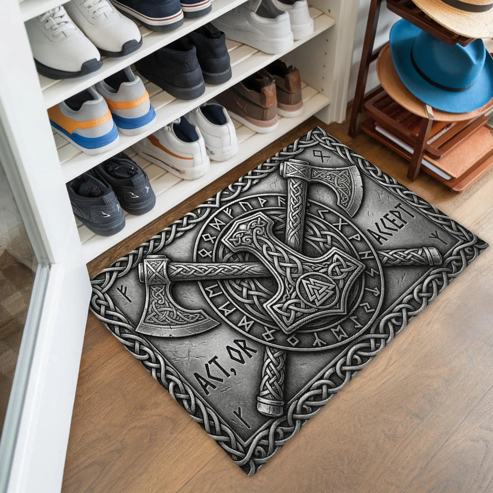 Norse Viking Axe Doormat – Rune & Mjolnir Welcome Mat