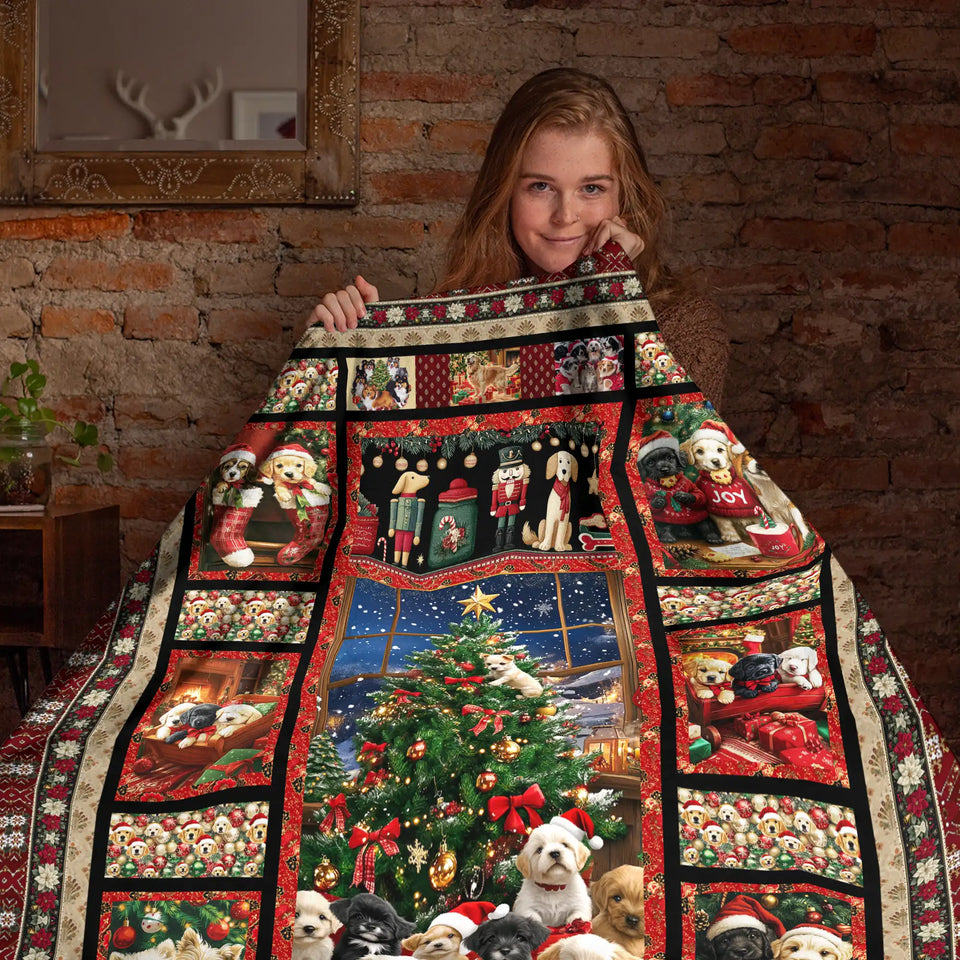 Christmas Dog Blanket – Puppy Christmas Tree Patchwork Holiday Throw