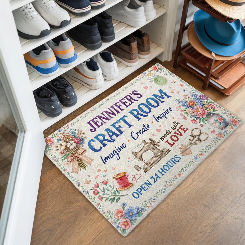 Personalized Craft Room Doormat – Custom Name Sewing Mat