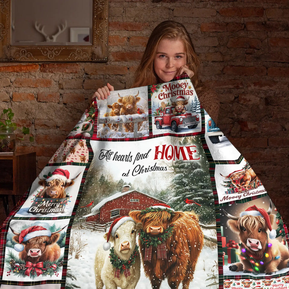 Highland Cow Christmas Blanket – Mooey Christmas Farmhouse Holiday Throw