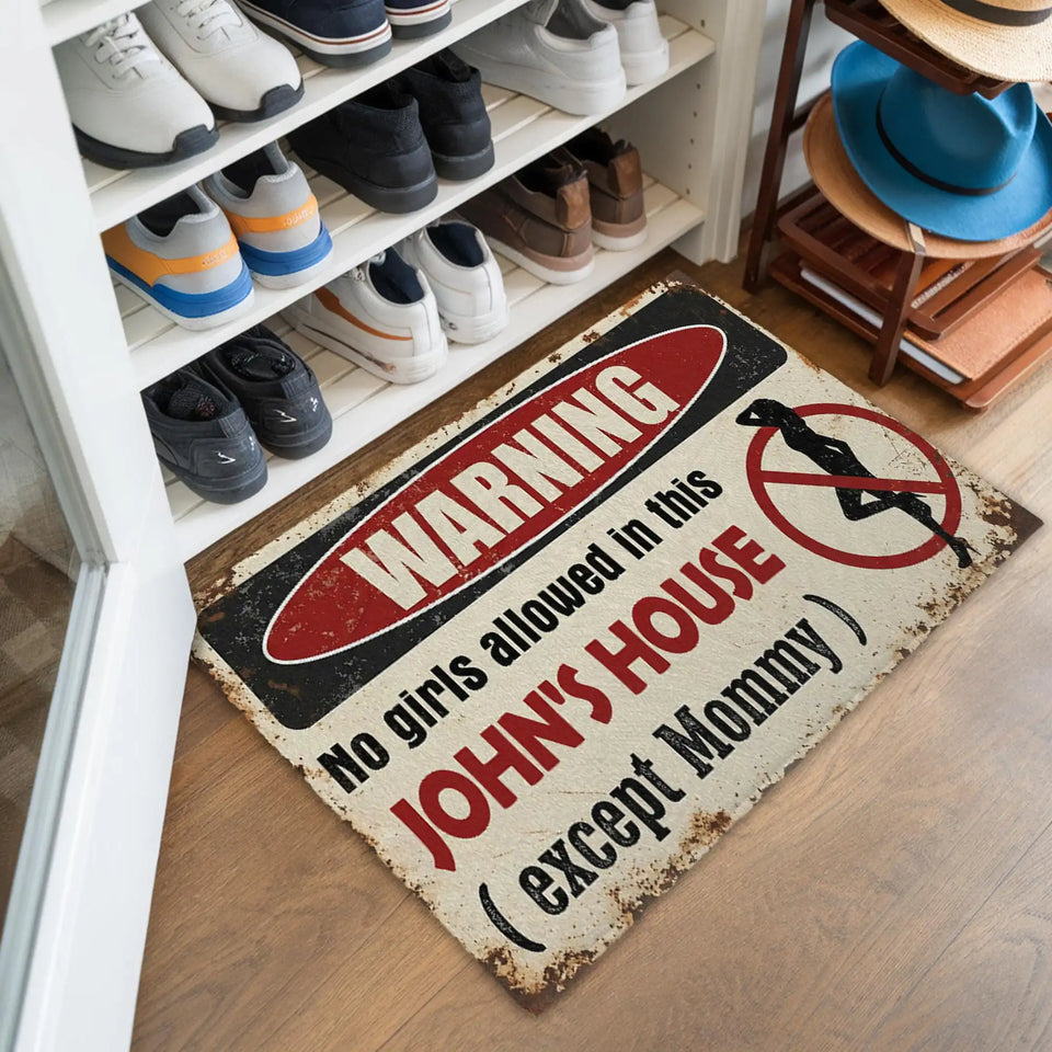 Personalized Boys Room Doormat – Custom Name Warning Mat