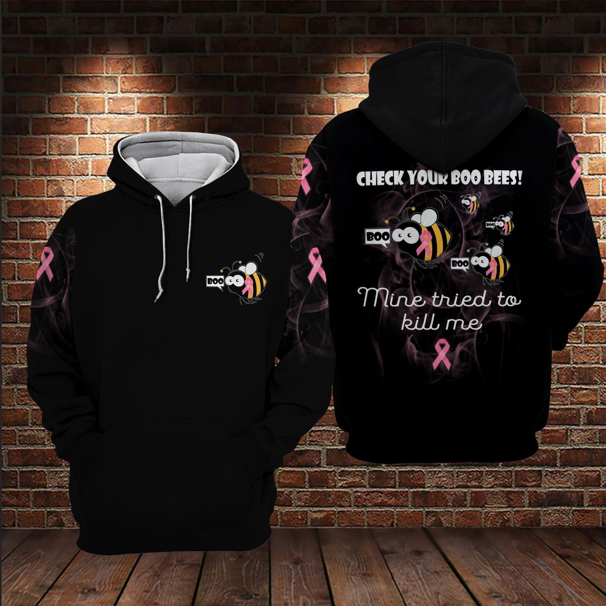 October Pink For Girl Woman Breast Check Your Boo Bees Unisex Hoodie