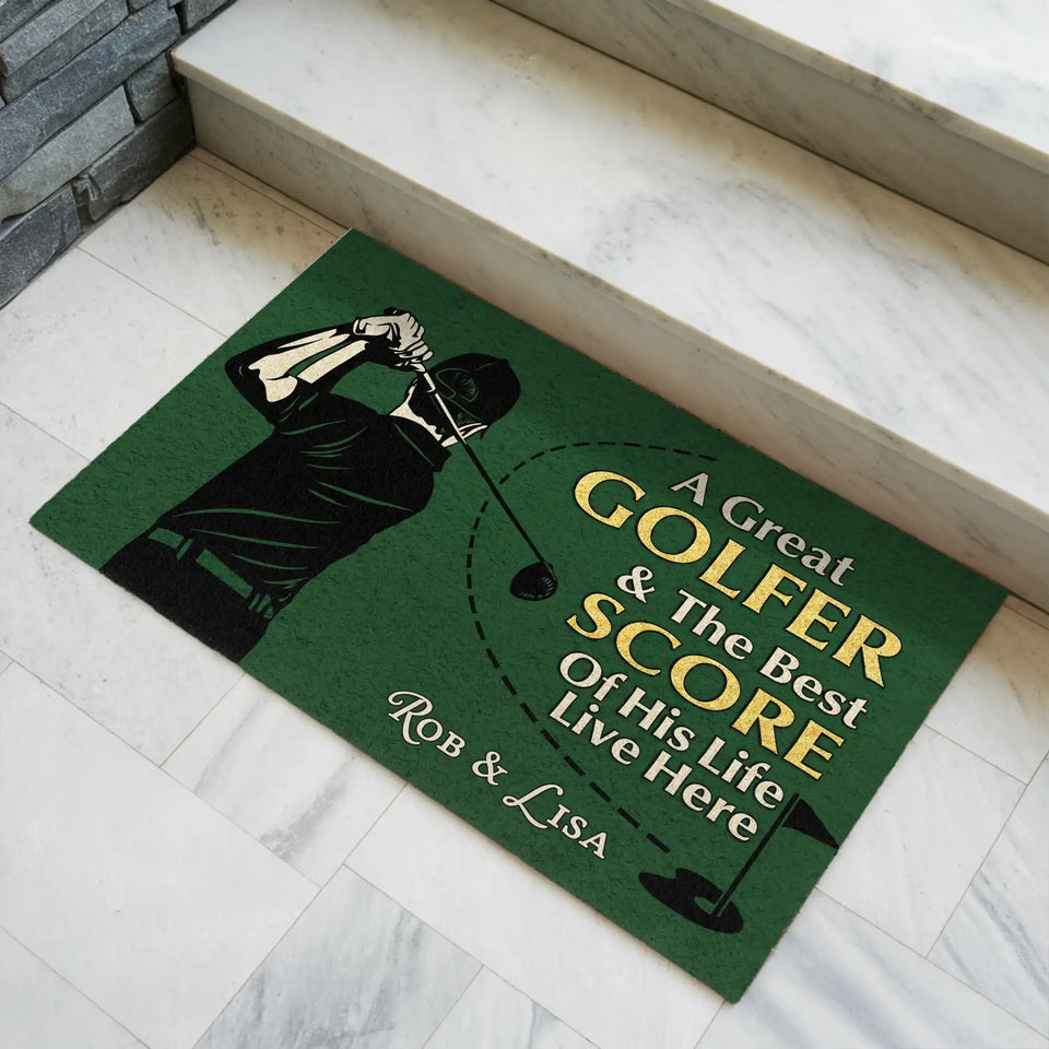 Personalized Golf Couple Doormat – Custom Names Welcome Mat