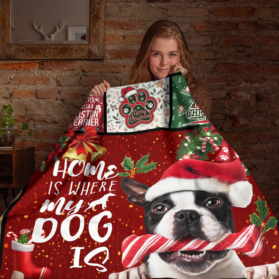 Boston Terrier Christmas Blanket – Dog Lover Holiday Patchwork Throw