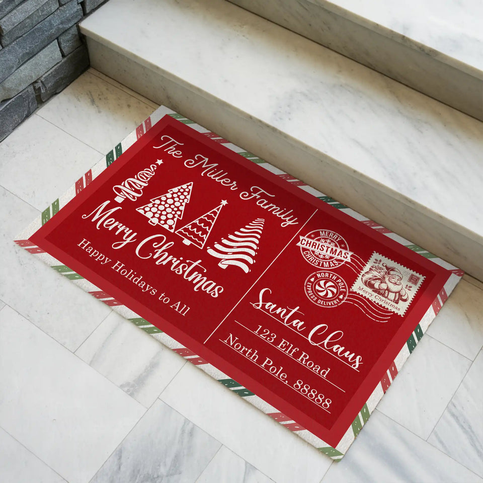 Personalized Family Christmas Doormat – Santa Mail Welcome Mat