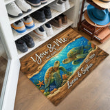 Personalized Sea Turtle Couple Doormat – Custom Names & Date Mat