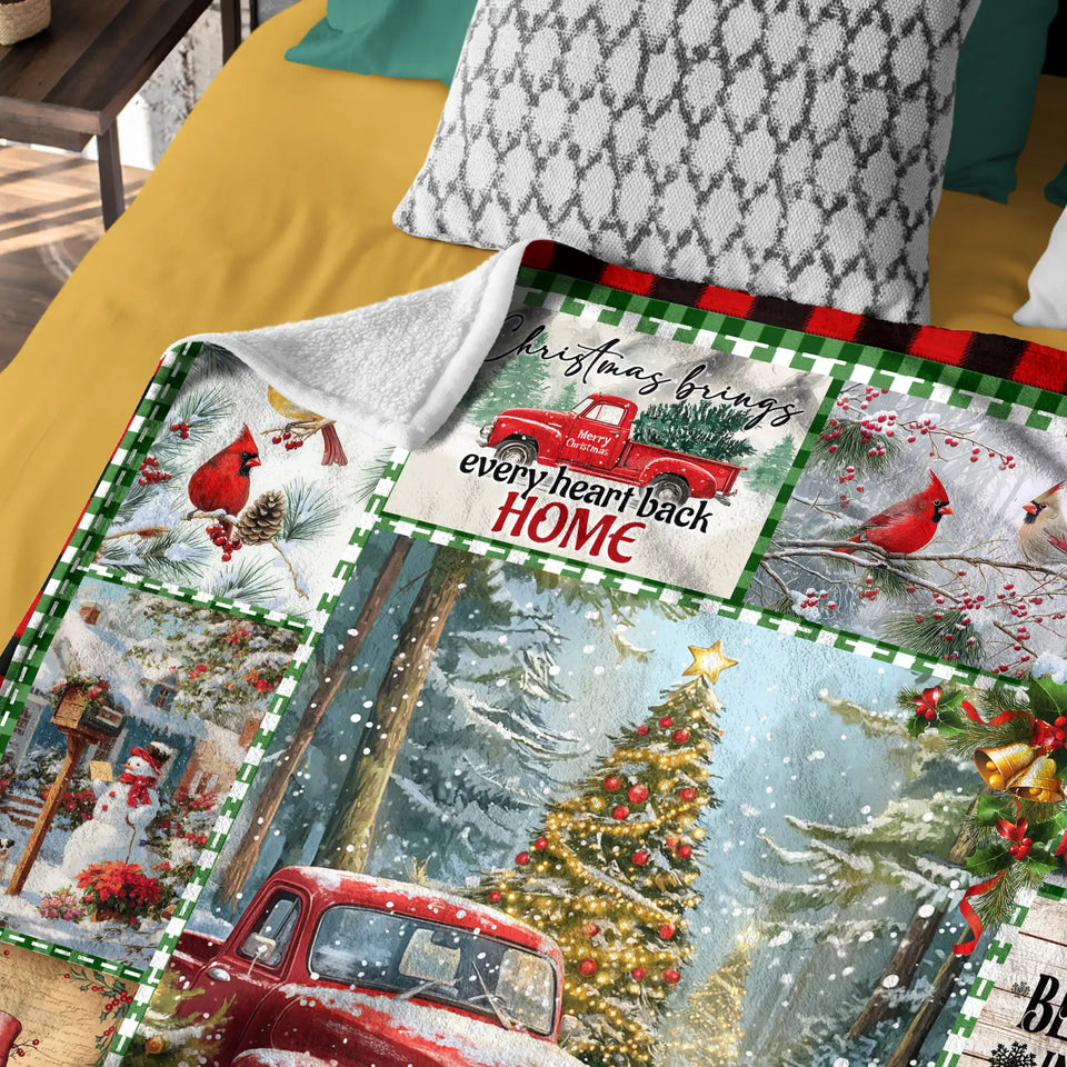 Merry Christmas Red Truck Blanket – Rustic Buffalo Plaid Holiday Throw