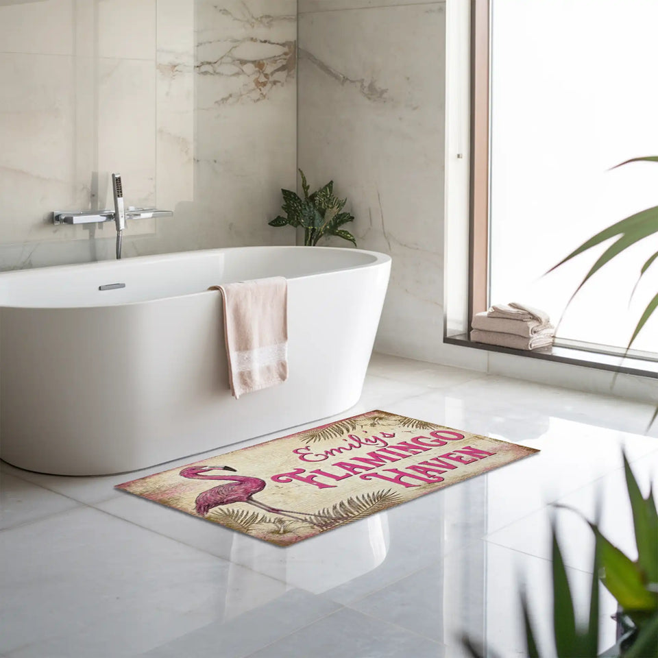 Personalized Vintage Flamingo Doormat – Custom Name Tropical Mat