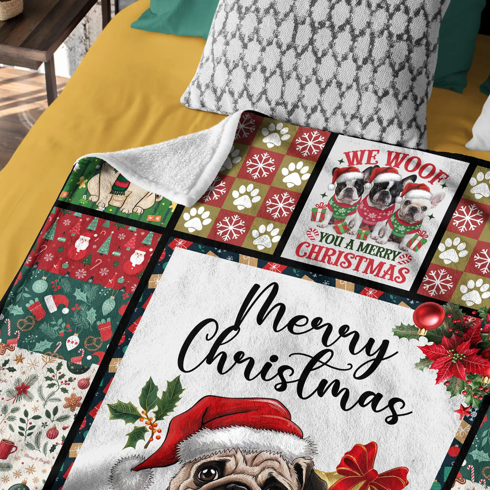 Pug Christmas Blanket – Merry Christmas Dog Lover Patchwork Throw