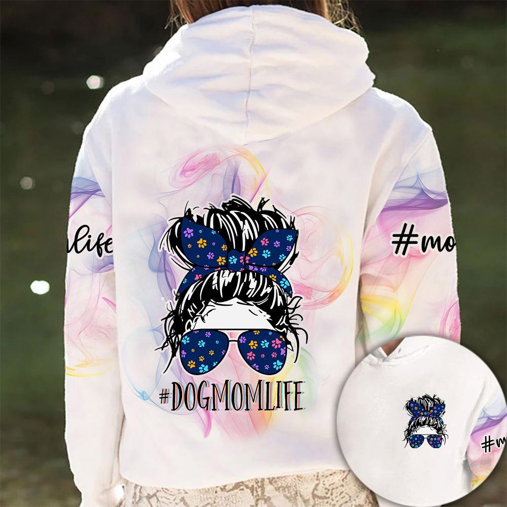 Dog Mom Life All Over Gift Print Unisex Hoodie Dog Lover Gifts