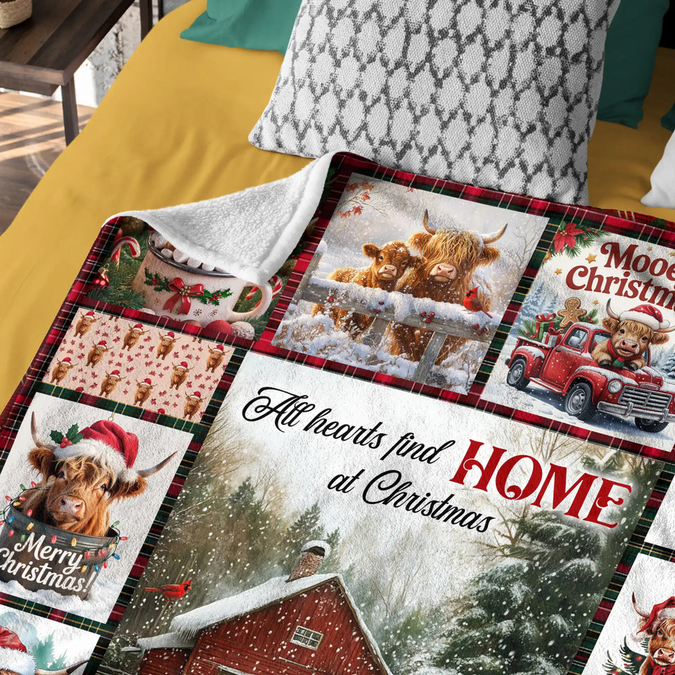 Highland Cow Christmas Blanket – Mooey Christmas Farmhouse Holiday Throw