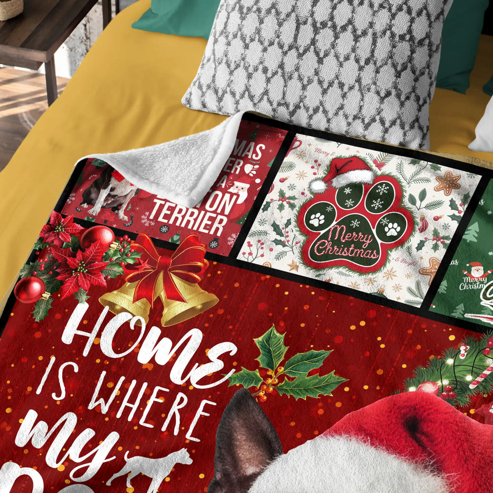 Boston Terrier Christmas Blanket – Dog Lover Holiday Patchwork Throw