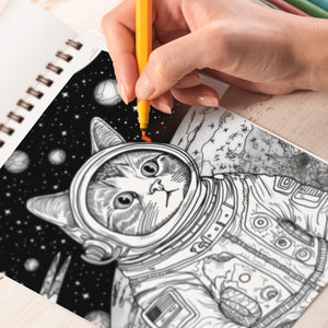 Astronaut Cat Spiral Bound Coloring Book, Blast off into Coloring Excitement with 30 Pages, Bringing Astronaut Cats and Cosmic Adventures to Life