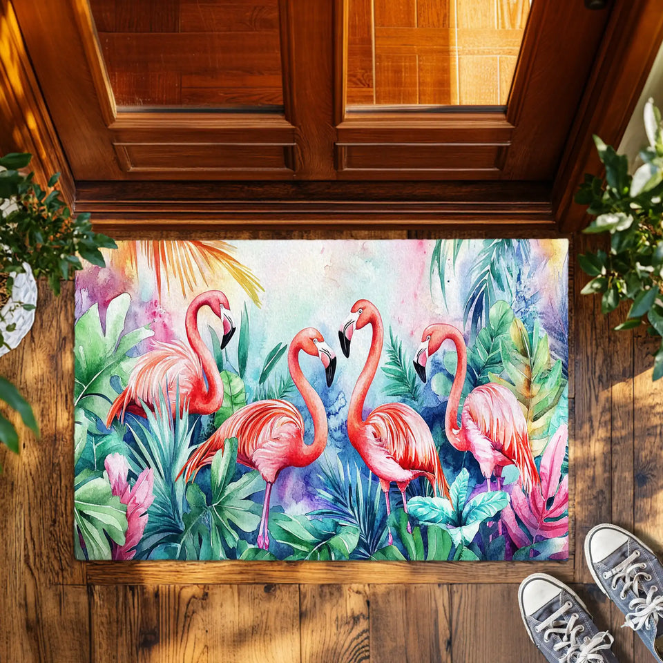 Flamingo Doormat – Tropical Watercolor Door Mat