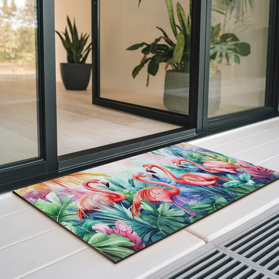 Flamingo Doormat – Tropical Watercolor Door Mat
