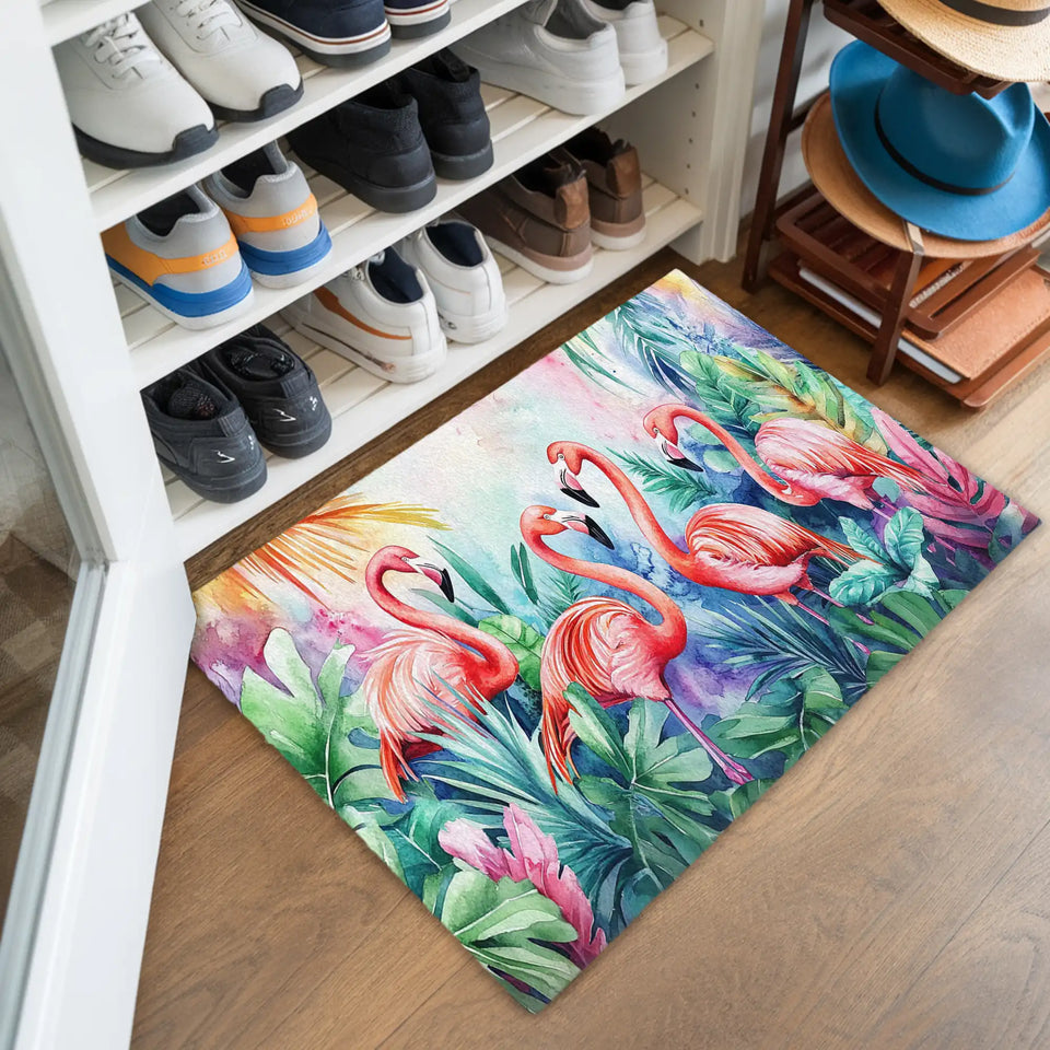 Flamingo Doormat – Tropical Watercolor Door Mat