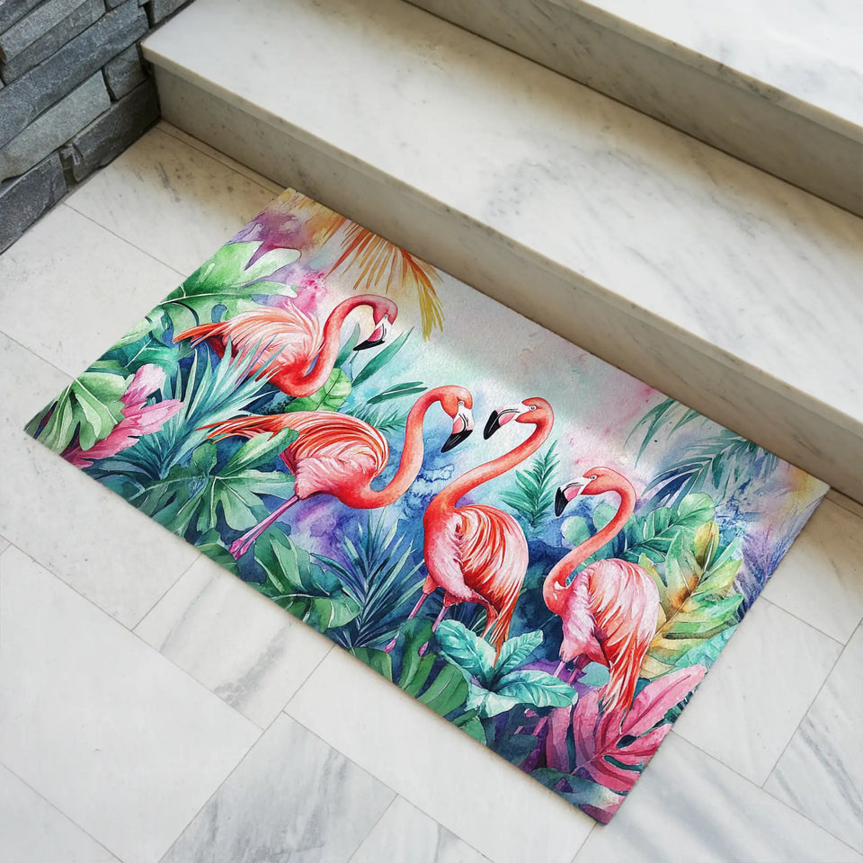 Flamingo Doormat – Tropical Watercolor Door Mat