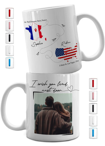Personalized Long Distance Relationship Gifts Mug For Couples, Best friend, Family, I Wish You Lived Next Door Travel Cup 11oz, Photo Mug Gift, Friendship Gift Coffee Cup