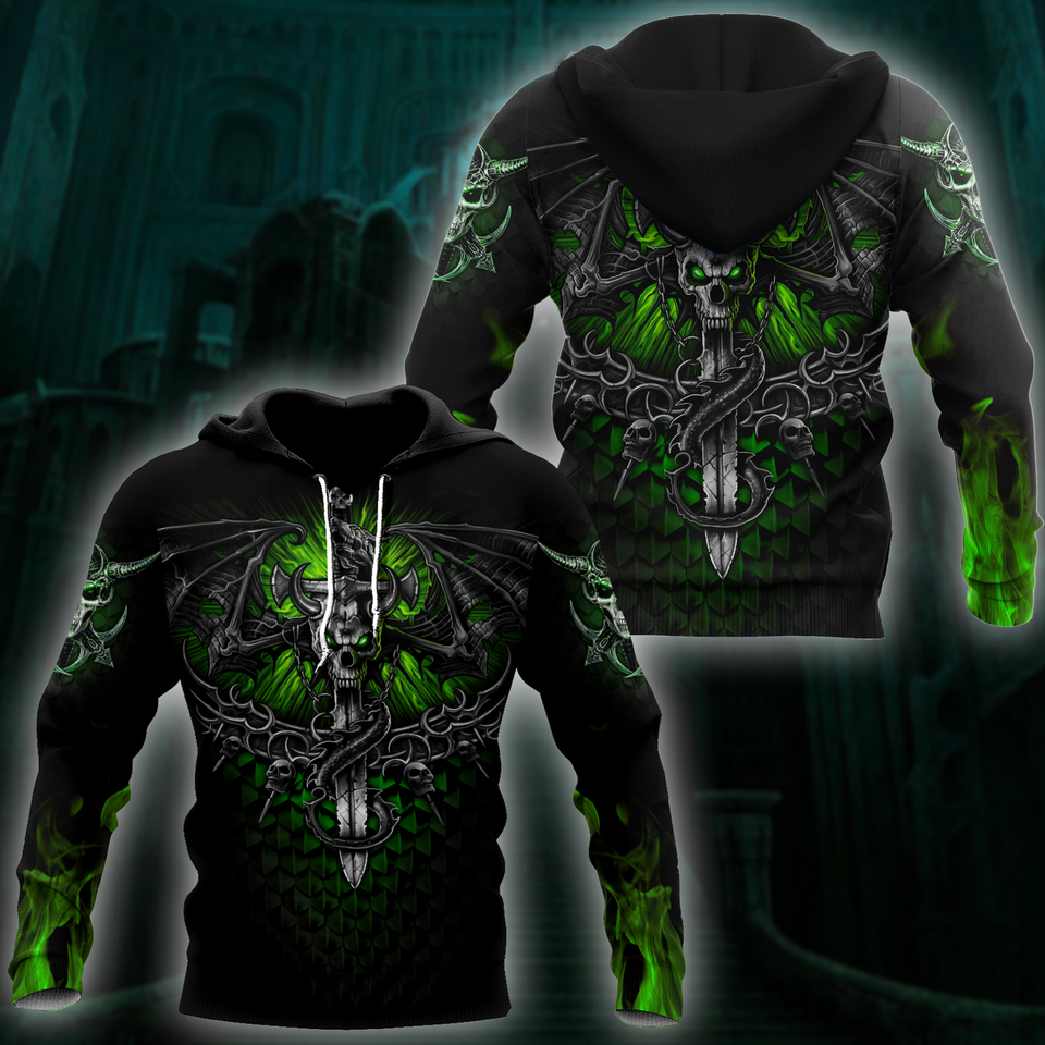 Unisex Hoodie All Over Print Skull Gifts All Over Printed Fantasy Bat Skull And Sword Unisex Hoodie