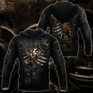 Unisex Hoodie All Over Print Skull Gifts Steampunk Mechanic Skull All Over Printed Unisex Hoodie