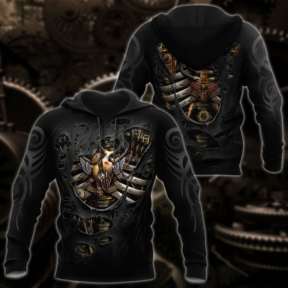 Unisex Hoodie All Over Print Skull Gifts Steampunk Mechanic Skull All Over Printed Unisex Hoodie