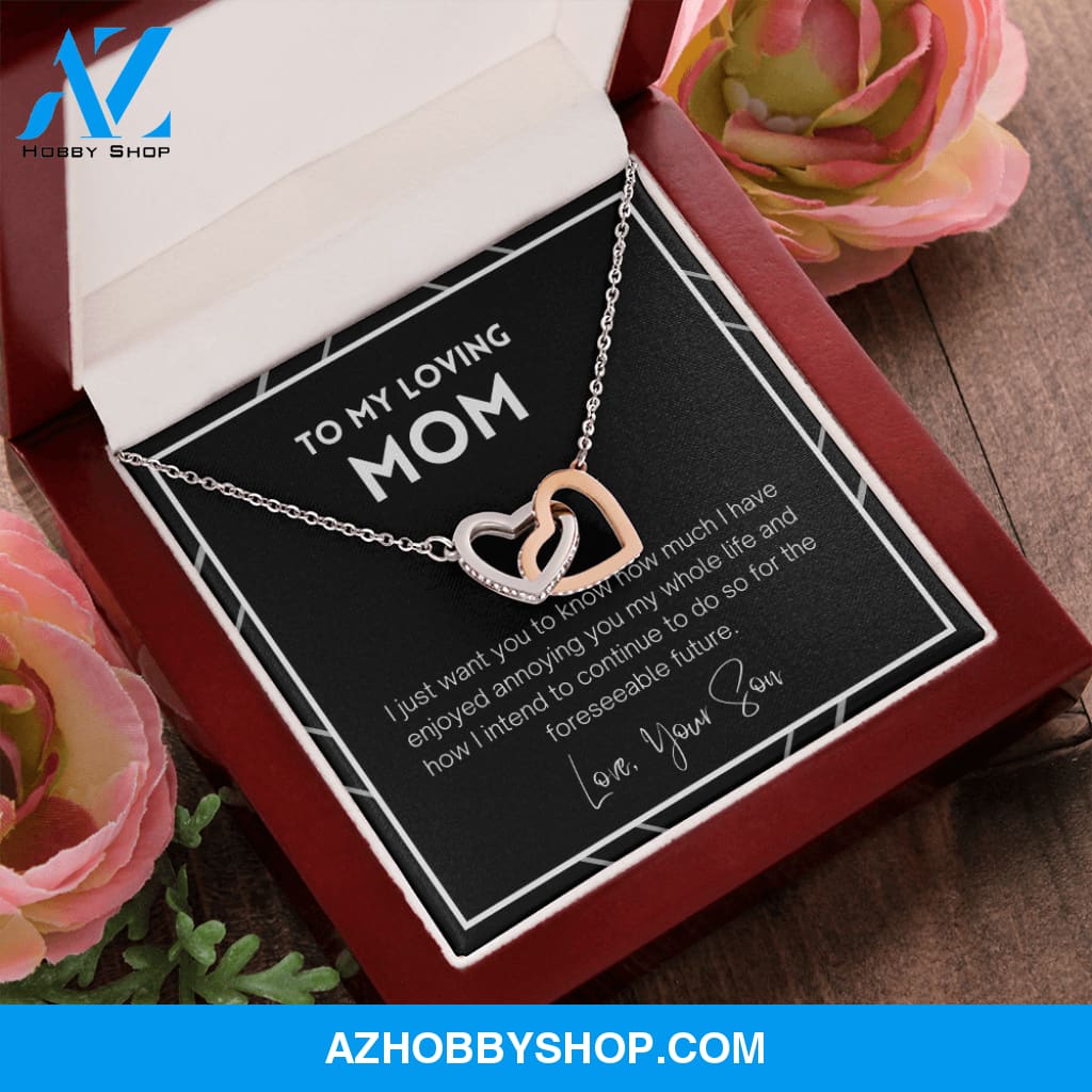 Mom - Interlocking Hearts Gift From Son - Silver Necklace