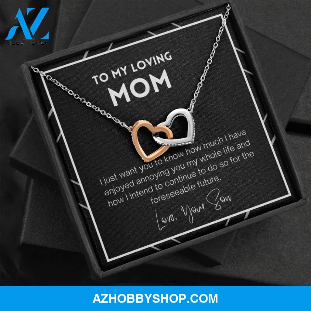 Mom - Interlocking Hearts Gift From Son - Silver Necklace