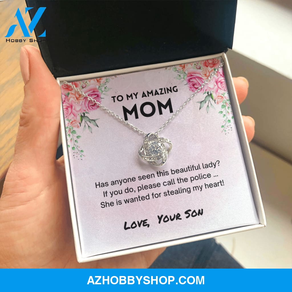 Mom - Stole My Heart - Love Knot Silver Necklace From Son