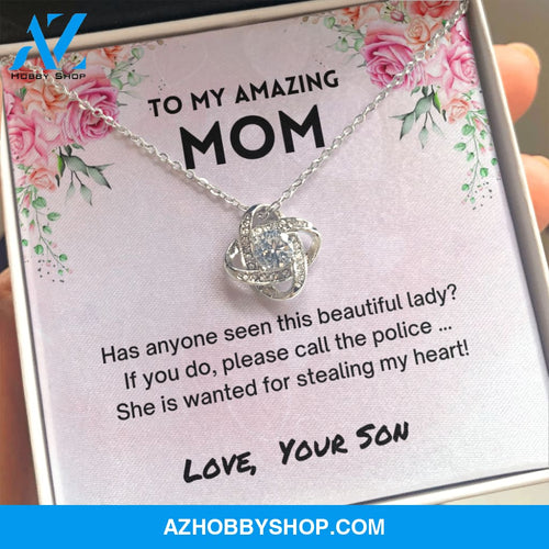 Mom - Stole My Heart - Love Knot Silver Necklace From Son