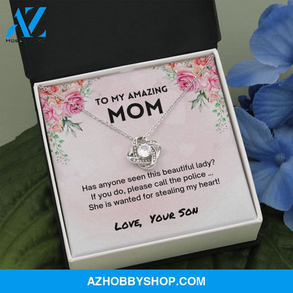 Mom - Stole My Heart - Love Knot Silver Necklace From Son