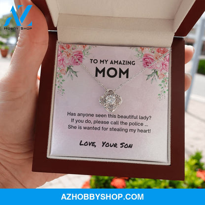 Mom - Stole My Heart - Love Knot Silver Necklace From Son