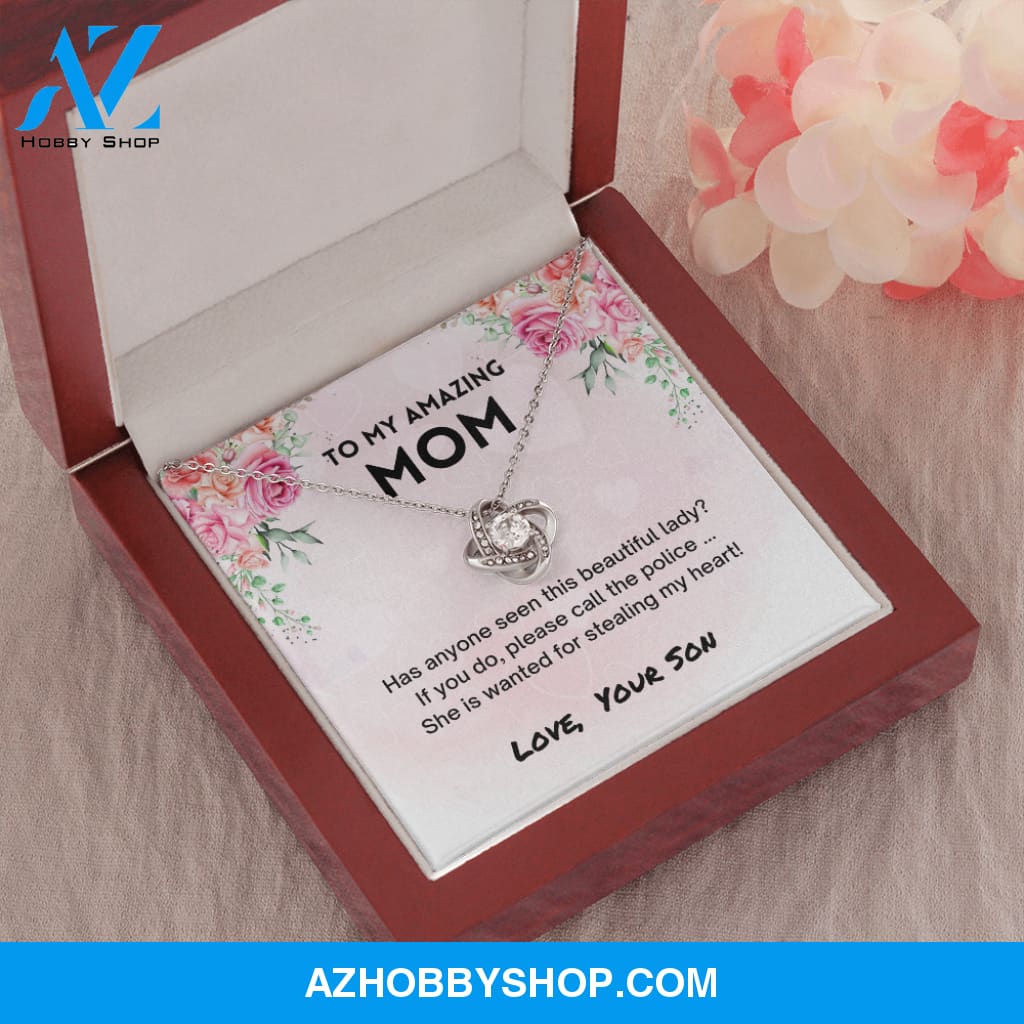 Mom - Stole My Heart - Love Knot Silver Necklace From Son