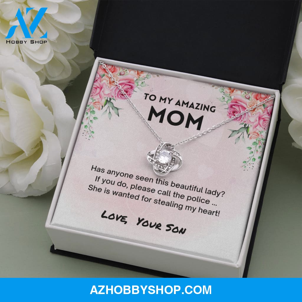 Mom - Stole My Heart - Love Knot Silver Necklace From Son