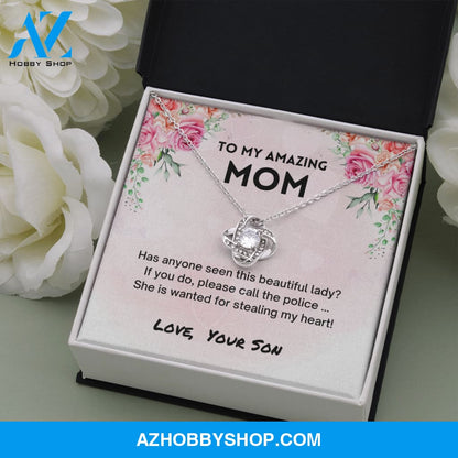 Mom - Stole My Heart - Love Knot Silver Necklace From Son