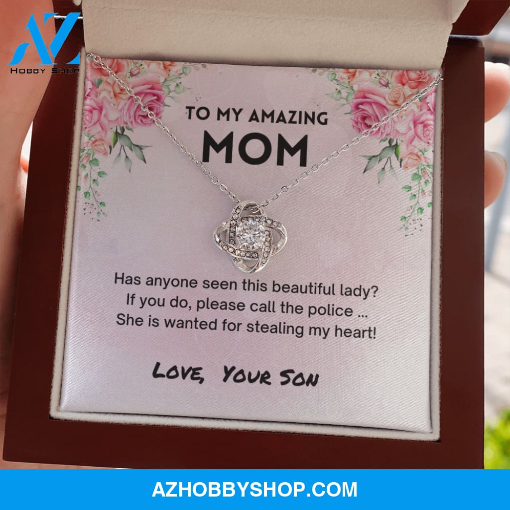 Mom - Stole My Heart - Love Knot Silver Necklace From Son
