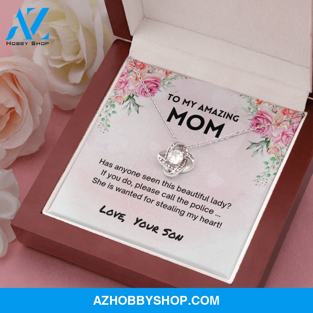 Mom - Stole My Heart - Love Knot Silver Necklace From Son