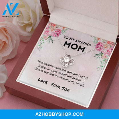 Mom - Stole My Heart - Love Knot Silver Necklace From Son