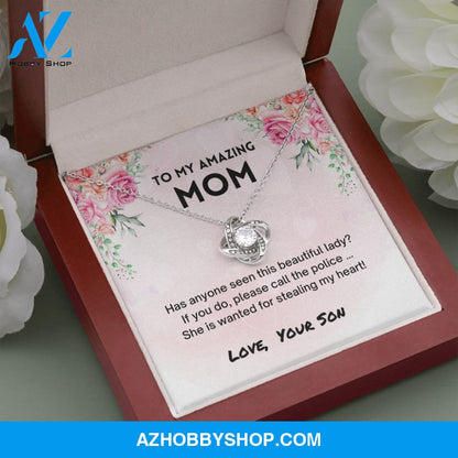 Mom - Stole My Heart - Love Knot Silver Necklace From Son