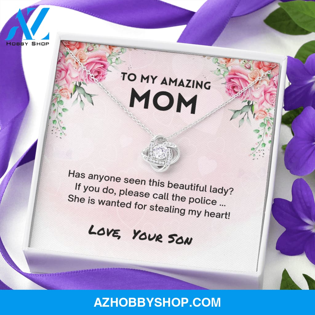 Mom - Stole My Heart - Love Knot Silver Necklace From Son