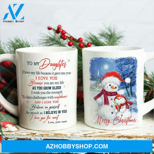 Mom to daughter, Cute snowman, Christmas night, I love you because you are my life - Family White Mug