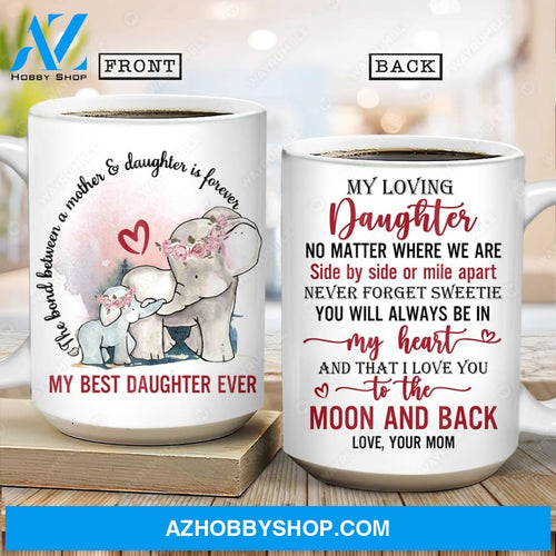 Mom to daughter, Elephant painting, I love you to the moon and back - Family AOP Mug