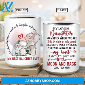 Mom to daughter, Elephant painting, I love you to the moon and back - Family AOP Mug