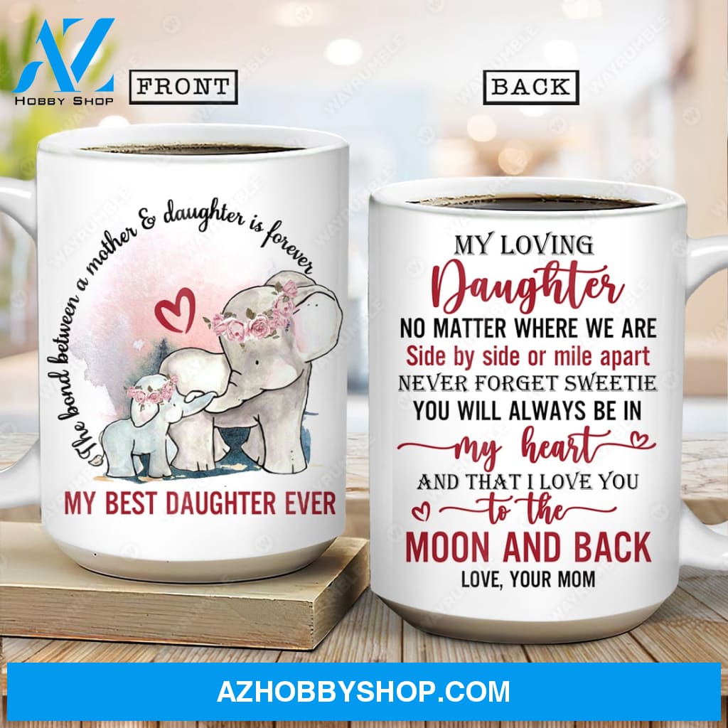 Mom to daughter, Elephant painting, I love you to the moon and back - Family AOP Mug