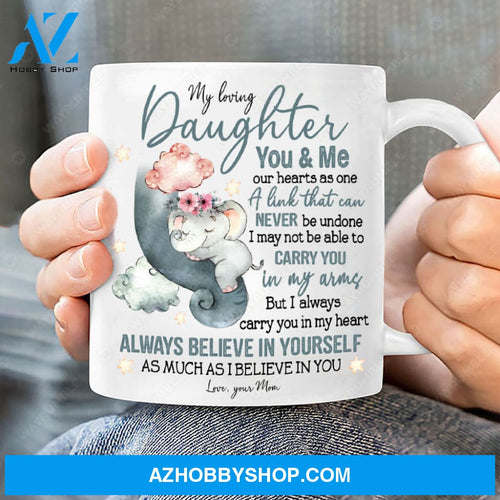 Mom to daughter, Elephant watercolor, I always carry you in my heart - Family White Mug