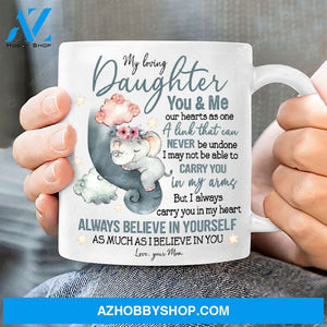 Mom to daughter, Elephant watercolor, I always carry you in my heart - Family White Mug