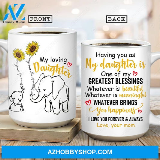 Mom to daughter, Sunflower, Cute elephant drawing, You are my greatest blessing - Family AOP Mug