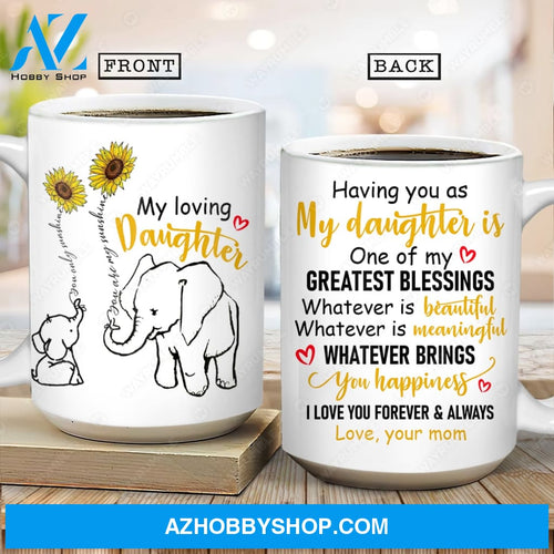 Mom to daughter, Sunflower, Cute elephant drawing, You are my greatest blessing - Family AOP Mug