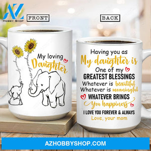 Mom to daughter, Sunflower, Cute elephant drawing, You are my greatest blessing - Family AOP Mug