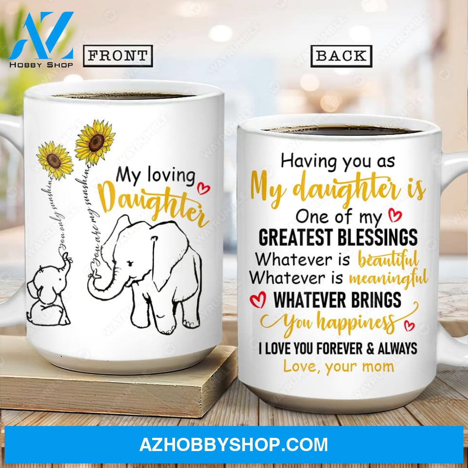 Mom to daughter, Sunflower, Cute elephant drawing, You are my greatest blessing - Family AOP Mug